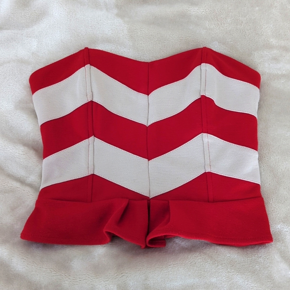 Strapless Red stripe tube top with zipper back